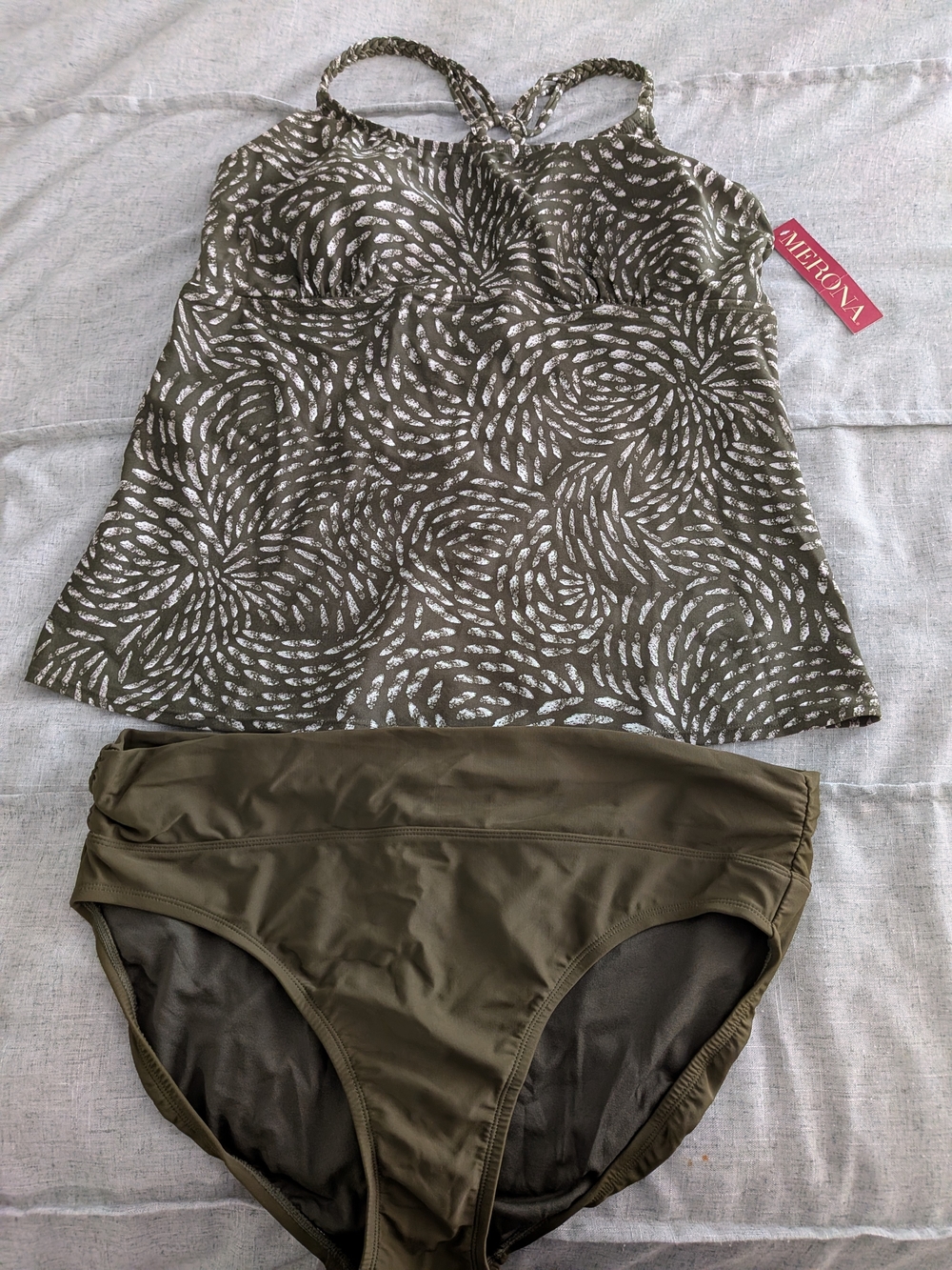Merona Olive Swirl Print Tankini Top & Solid Briefs